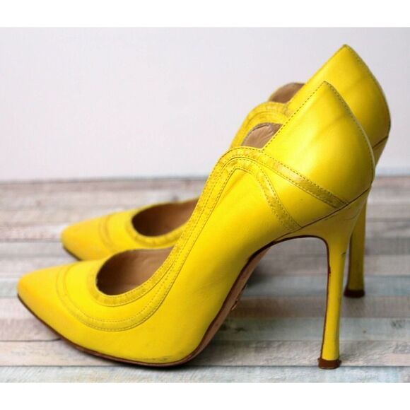 Chelsea Paris YELLOW GENUINE LEATHER 4" HEEL POINTED TOE WOMEN'S SHOES Sz 37.5 - Picture 8 of 13